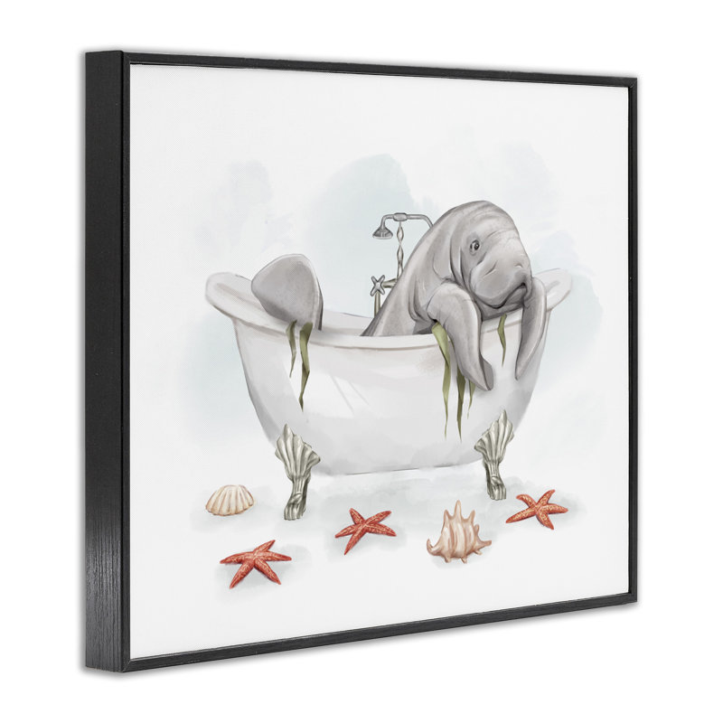 «Manatee Sea Life in Bathaign», art de la giclée encadrée par Ziwei Li, Giclée encadrée noir minuit