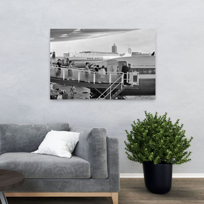 1950S Men And Women Walking Down Ramp Boarding Commercial Jet Airliner Idlewild Airport New York City Usa Classic Retro Vintage City Art