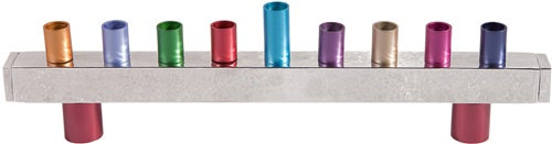 Silver Menorah, Orange/Green