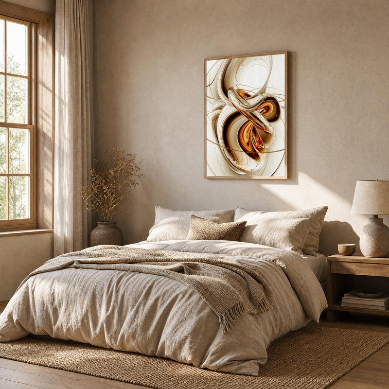 Toile murale aux formes abstraites tourbillonnantes en bronze et or, H 36 po x l 24 po