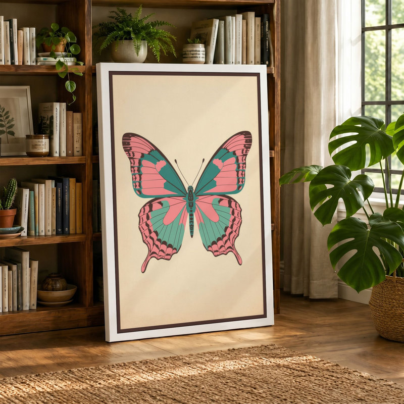 Symmetrical Butterfly Study Botanical - Wrapped Canvas, 36x24 - 91.4 x 61.0 cm, Sage Border