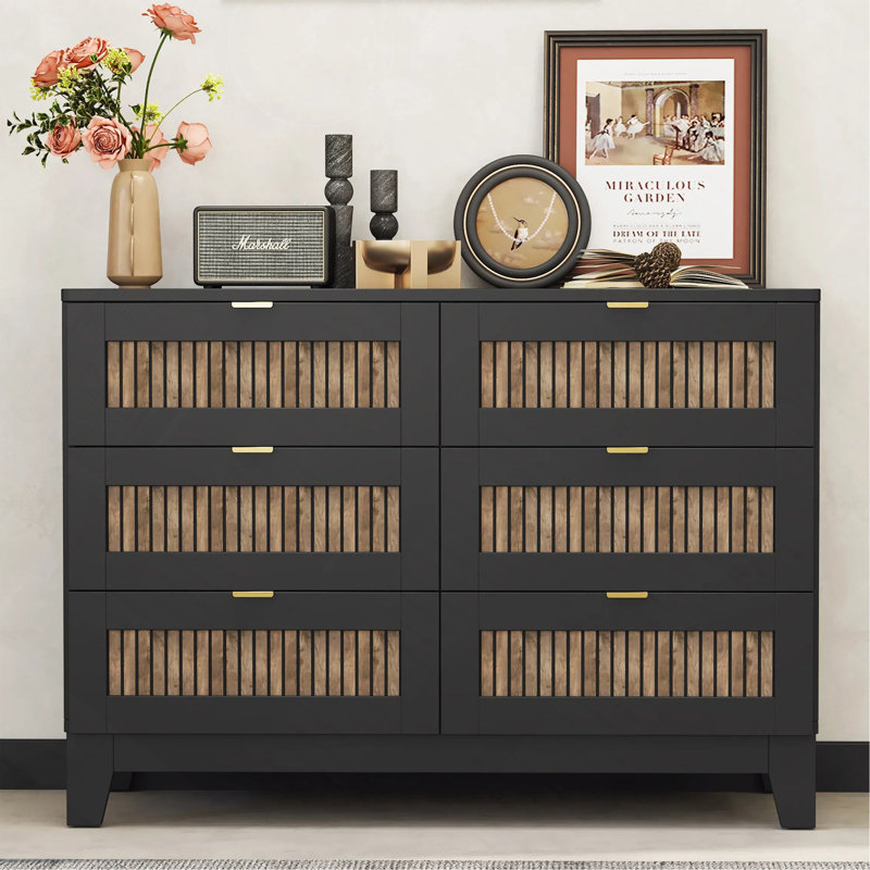 Commode 6 tiroirs Rinyah, Noir