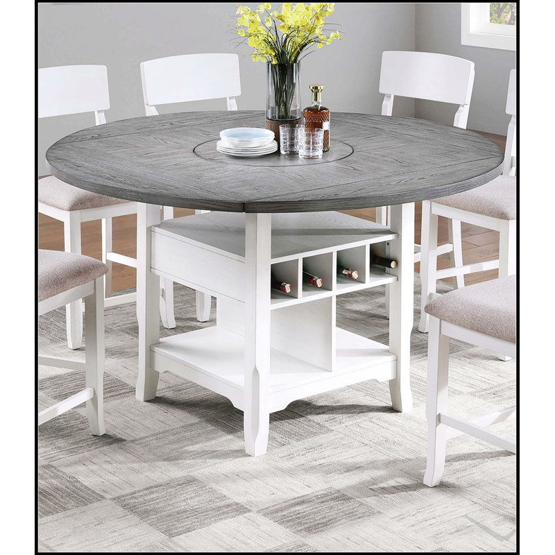 Table de salle à manger grise à hauteur de comptoir avec plateau tournant et tablette de rangement pour cuisines modernes