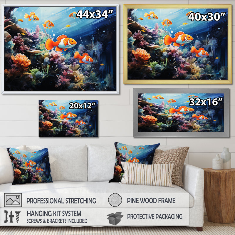 Aquariums, merveilles marines - impression, Cadre flottant blanc, H 24 po x l 32 po x P 1 po