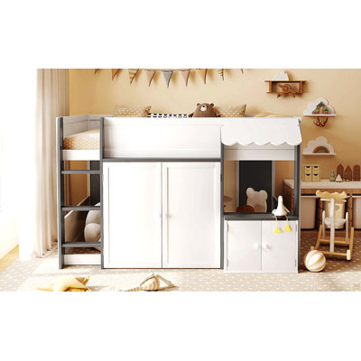 Full Loft House Bed With Playhouse & Storage, Modern Wood Cabin Bed