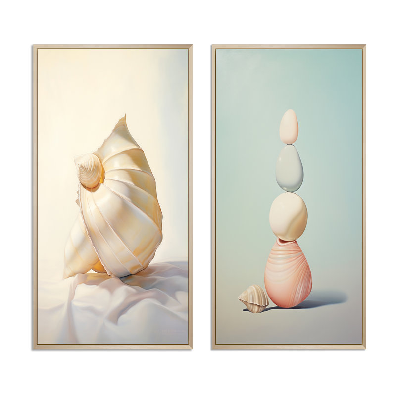 «Seashell Minimalist Gems», 2 pièces, Encadrement brun, H 40 po x l 40 po