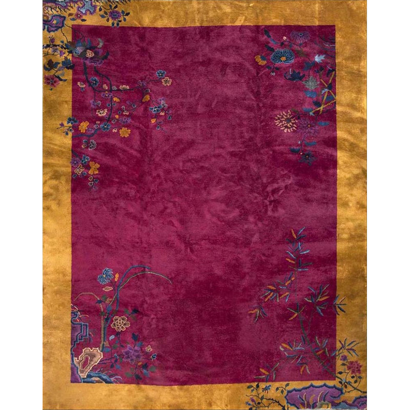 Chinese 1920s Purple Wool Knotted - Art Deco Room Size Rectangle Antique Rug