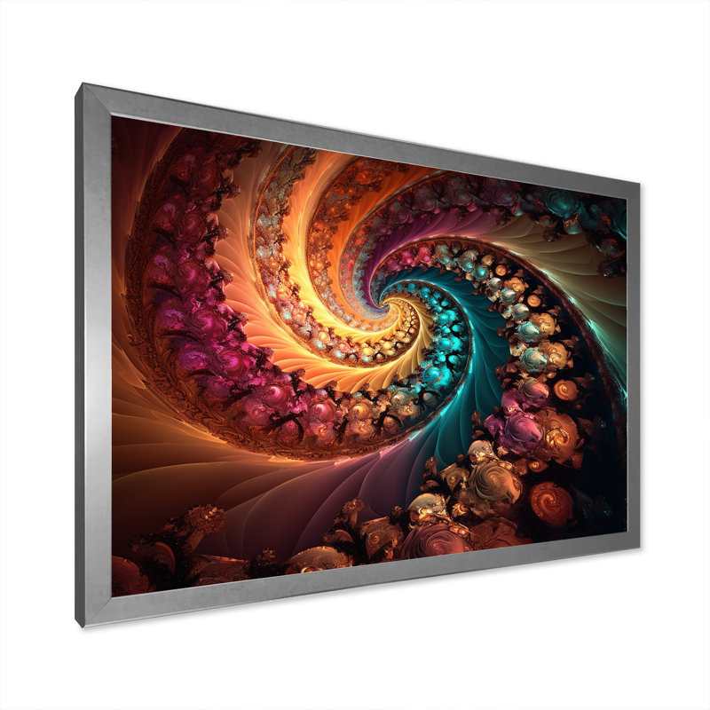 Arc-en-ciel foncé fractal en spirale I - impression, H 12 po x l 20 po x P 1 po, Cadre simple argenté