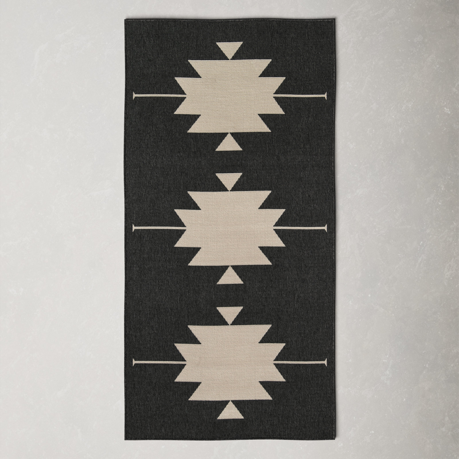Genesis Charcoal Cream Southwestern Outdoor Rug, Runner 2'3" x 7'6"