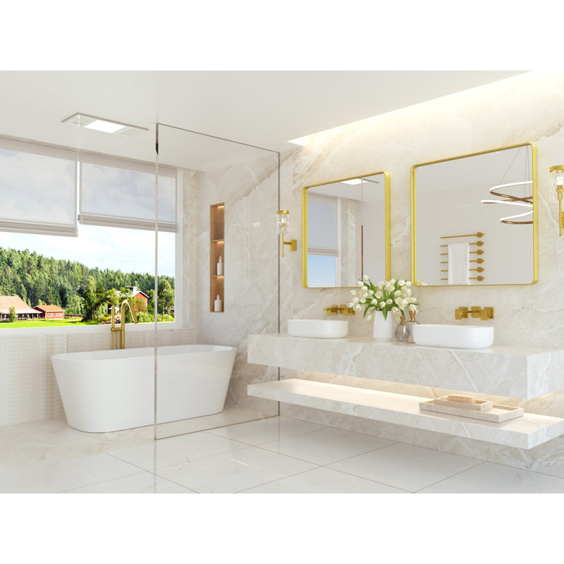 Miroir de salle de bain plombier en aluminium incassable et résistant à la rouille , Or brossé, 36 po x 36 po, Carrée
