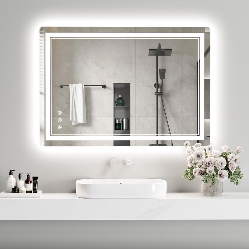 LED Illuminated Bathroom Mirror with 3 Colour Temperatures, Anti-Fog, Touch Control, Wall Mounted, 80cm H x 60cm W