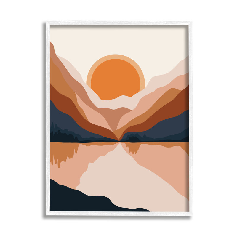 Lever de soleil orange vibrant, H 14 po x l 11 po, Giclée encadrée blanc bord de mer