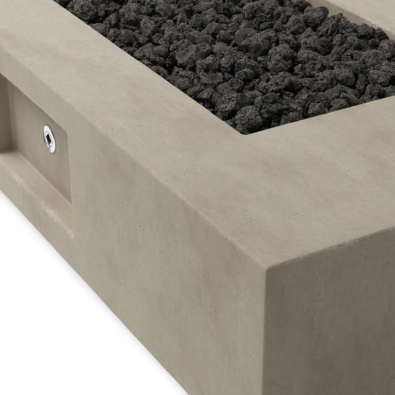 Table de foyer d'extérieur au gaz naturel en béton H 16,00000 po x l 60,00000 po Darshani, Béton naturel, Propane