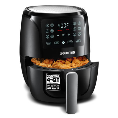 Gourmia 4 Quart Digital Air Fryer with 12 Presets, FryForce 360° Technology, Black