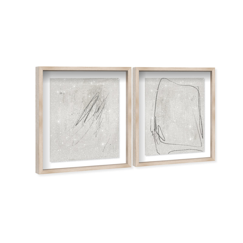 Modernist Set Shadowbox Abstract Print by Oliver Gal, Black Frame, 16 x 20, 17.5"H x 21.5"W, Natural Oak Shadowbox