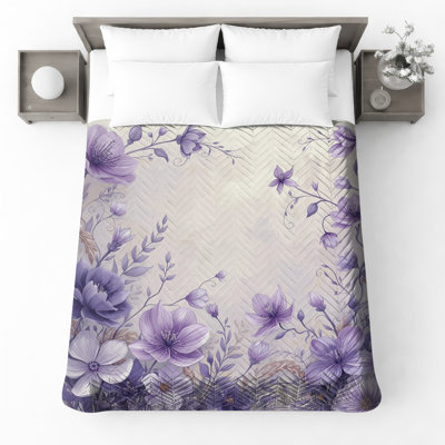 Couvre-lit matelassé à motif floral mauve toutes tailles