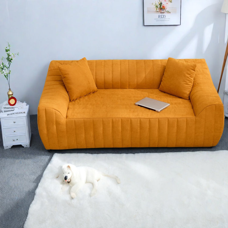 Canapés à compression, canapé deux places orange en similicuir, style moderne et compact pour la maison, Orange