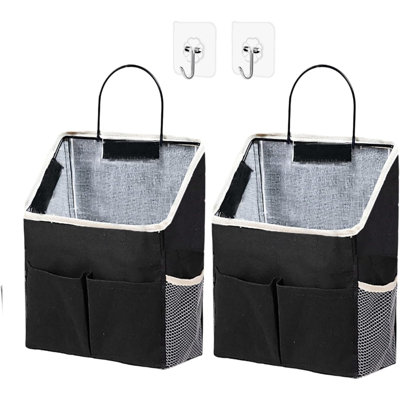 2Pcs Wall Hanging Storage Bag,Wall Hanging Organizer Bags With Pockets, Wall Organizer Storage For Dormitory Bathroom Bedroom Kitchen(Black)