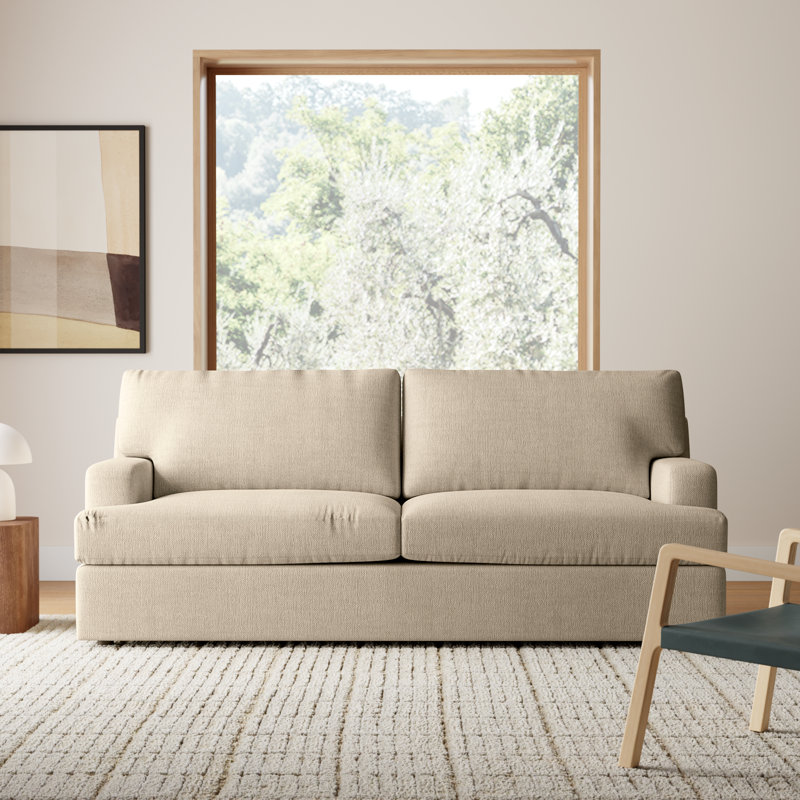 Cleo 84" Upholstered Custom Sleeper Sofa, Nomad Eggshell Crypton® Chenille