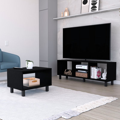 2 solution de salon en noir: meuble télé et table basse pour un décor polyvalent et fonctionnel