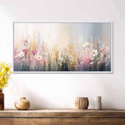«Gray Pink Spring Bloom Meadows - Gray Wildflower», art mural encadré, impressions sur toile