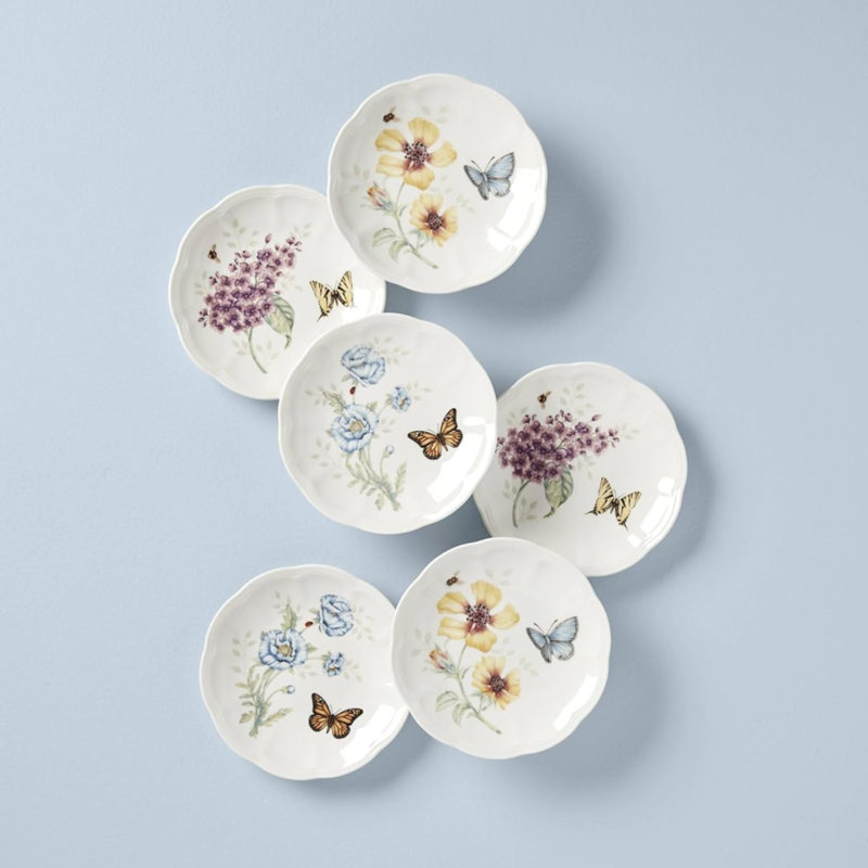 Ensemble d'assiettes florales 6 pièces Lenox 817046 Butterfly Meadow, 3,05 lb, blanc