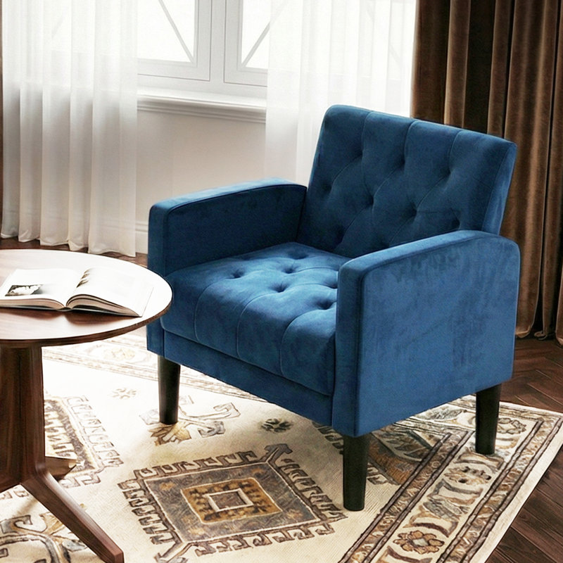 Upholstered Armchair, Blue Velvet, 2