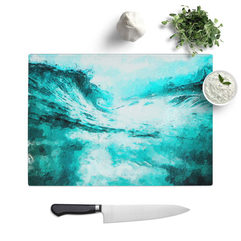 Tempered Glass Curled Wave in New Zealand Chopping Board, 28.5 cm W x 20 cm L