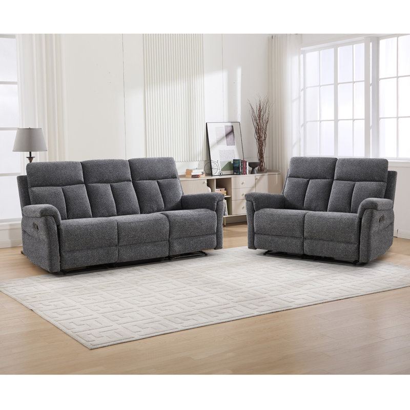 2-Piece Refined Chenille Upholstered Manual Reclining Living Room Set, Dark Gray