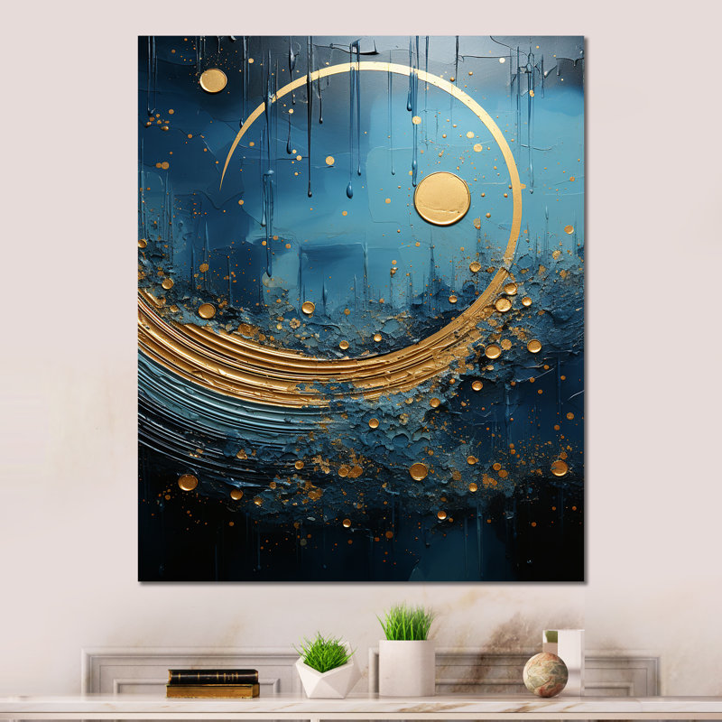 «Moon Blue and Gold Cerulean Cycle Dreams» sur métal, H 32 po x l 16 po x P 1 po