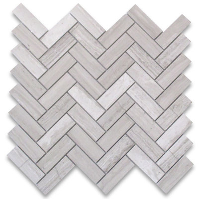 Athens Silver Cream Marble 1X3 Herringbone Mosaic Tile Polished