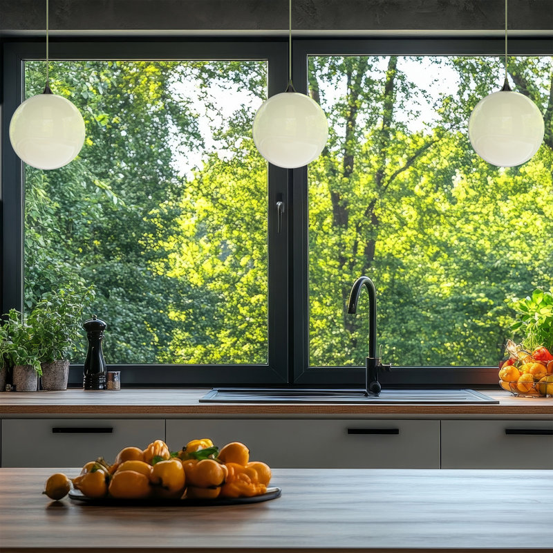 Luminaire suspendu 1 lumière Perla, Blanc lait, Chrome