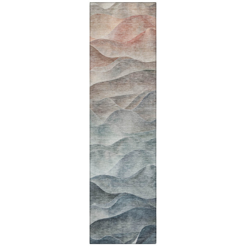 Linover Teal Washable Indoor-Outdoor Rug - LOOMLAN, 2'3" x 7'6"