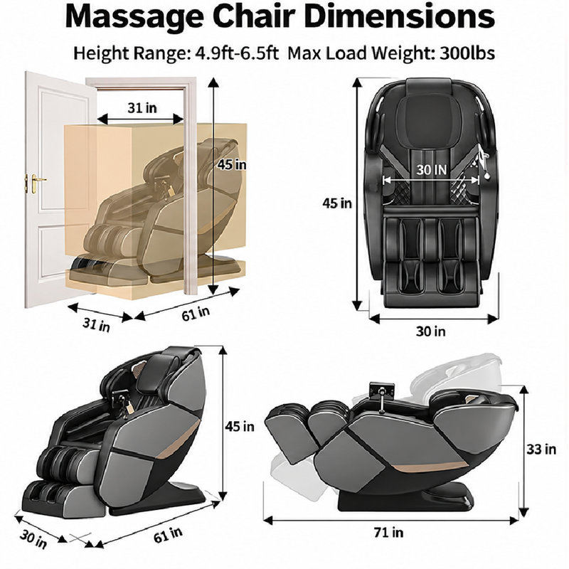 Fauteuil de massage complet YJ-V10 noir YITOUCH V10 5D Ebern Designs avec fonction chauffante double (lombaires et jambes), chargement USB, commande vocale, grand écran et analyse corporelle