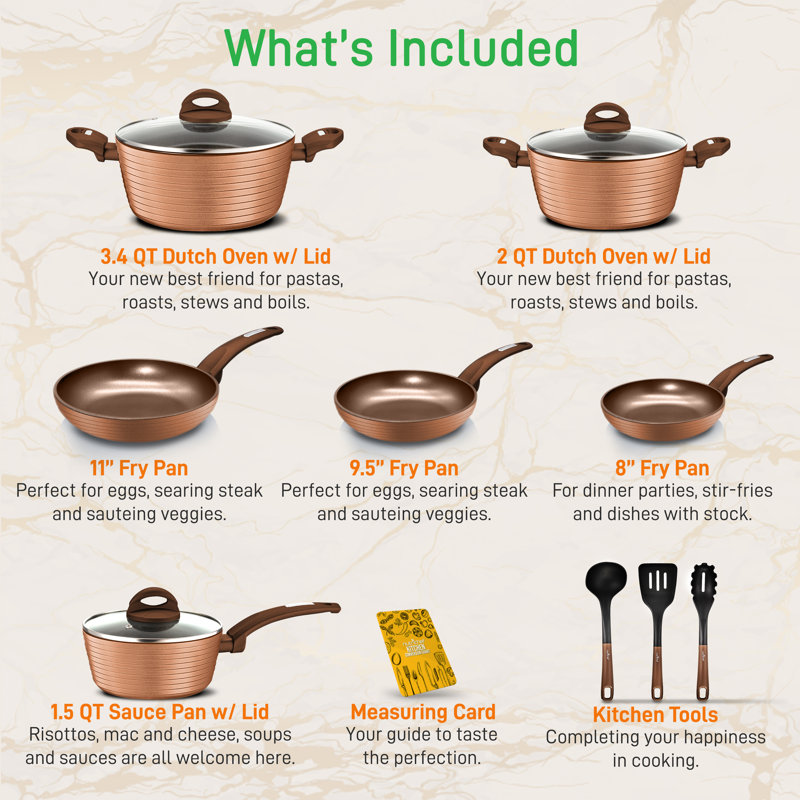 NutriChef 12-Piece Brown Nonstick Aluminum Cookware Set