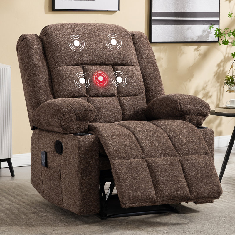 3-Position Adjustable Manual Recliner with Cup Holders, Brown Polyester