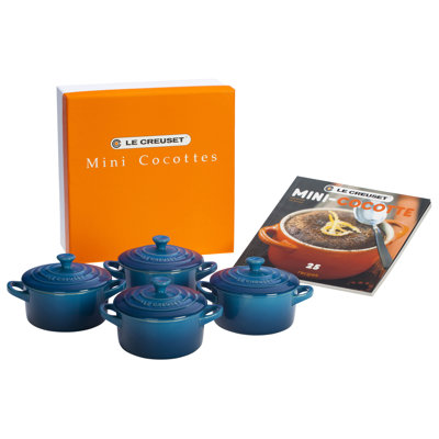 Le Creuset Stoneware Set of 4 - 8 oz. Mini Round with Lids and Cookbook