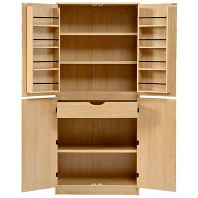 Tall Farmhouse Kitchen Pantry Cabinet With 8 Doors, Adjustable Shelves, Hidden Drawer, And Curved Design For Multi-Room Use. by Ophelia & Co.