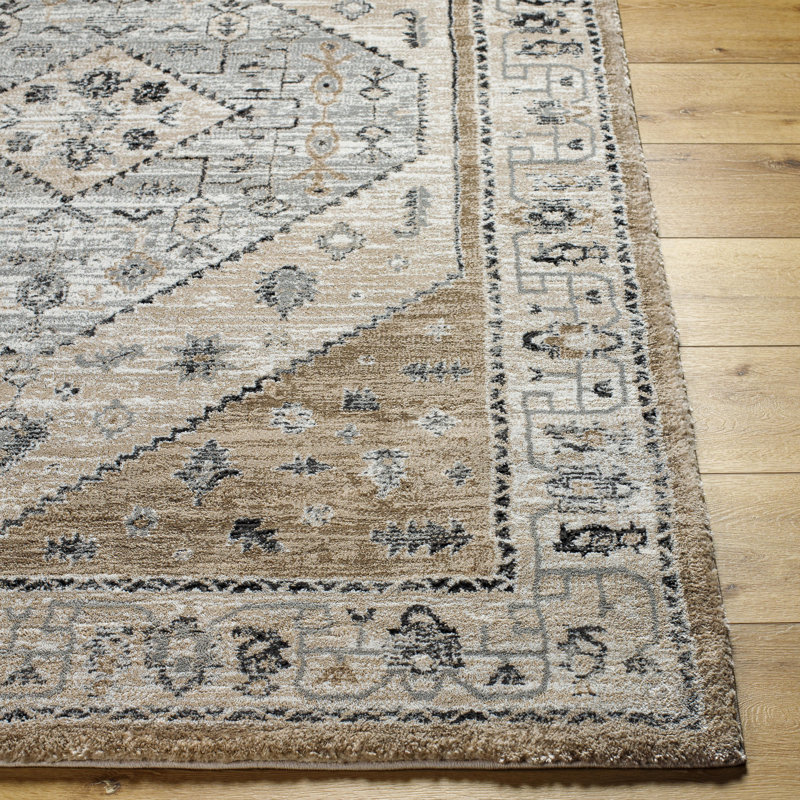 Rectangle Frenda Oriental Machine Woven Polyester/Polypropylene Area Rug in Light Brown, Rectangle 6'6" x 9'