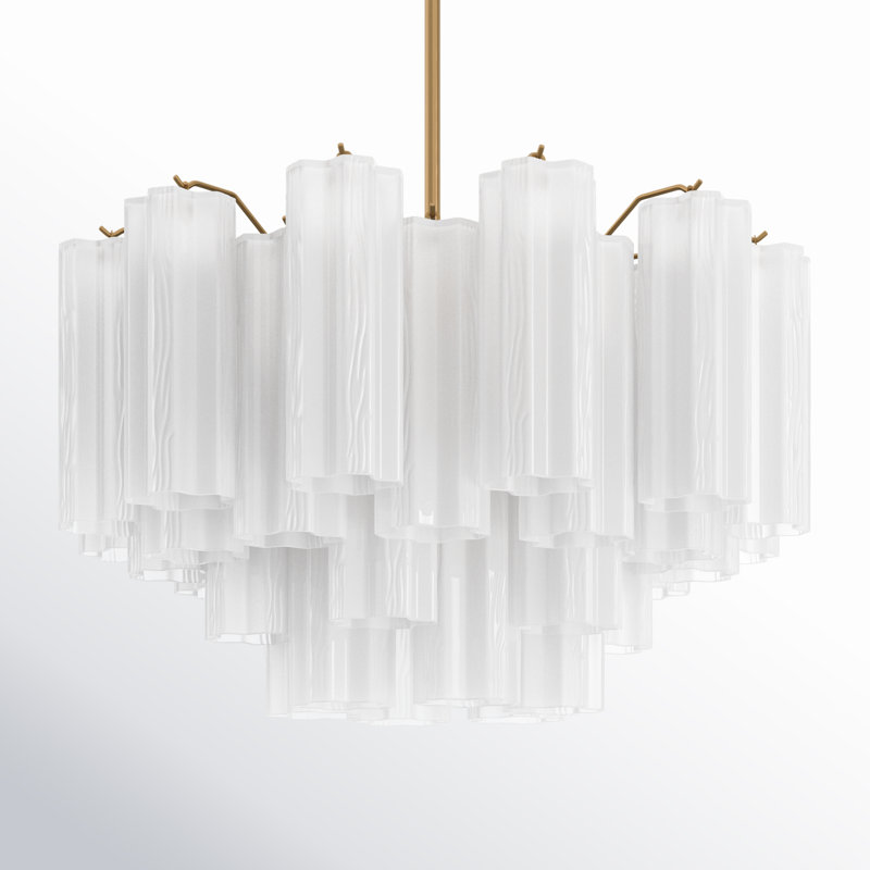 Arras Dimmable Tiered Chandelier, Aged Brass, Milk White, 14.25" H x 22" W x 22" D