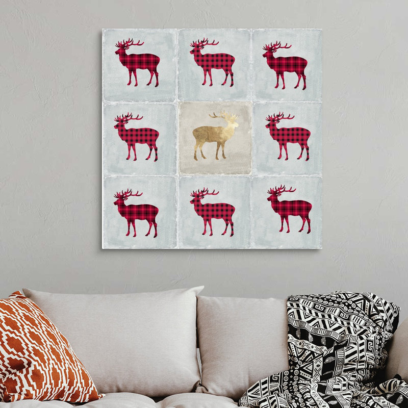 Cerf carrelé - reproduction d'art sur toile, Toile tendue, H 20 po x l 20 po x P 1,25 po