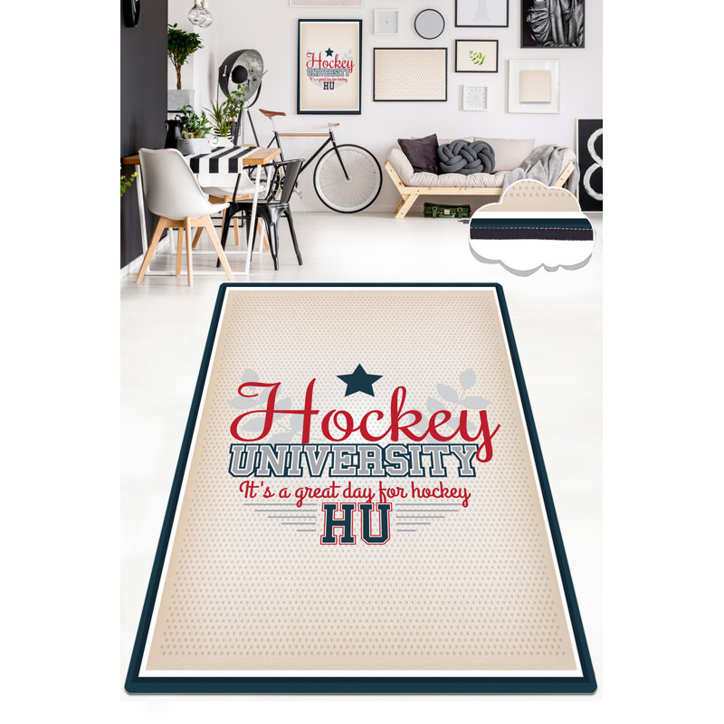 Tapis en velours beige / rouge / noir fabriqué à la machine, Rectangle 4 pi 11 po x 7 pi 10 po