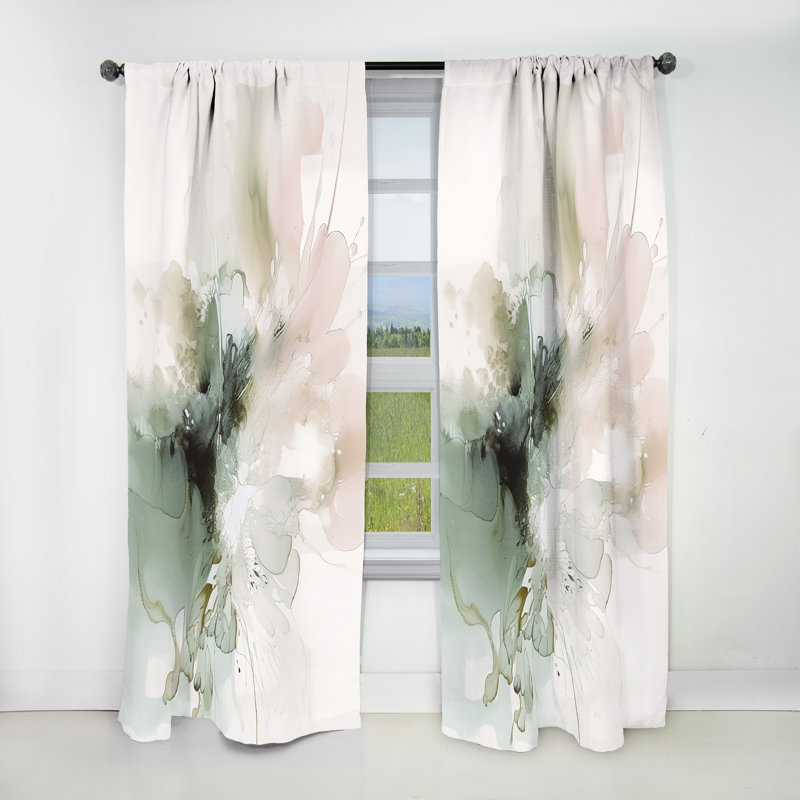 Green And Cream Essence Of Modernity I - Abstract Marble Blackout Abstract Curtain - 1 Panel, 52" W x 95" L