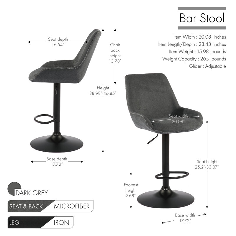 Tabouret de bar Arner, Gris foncé