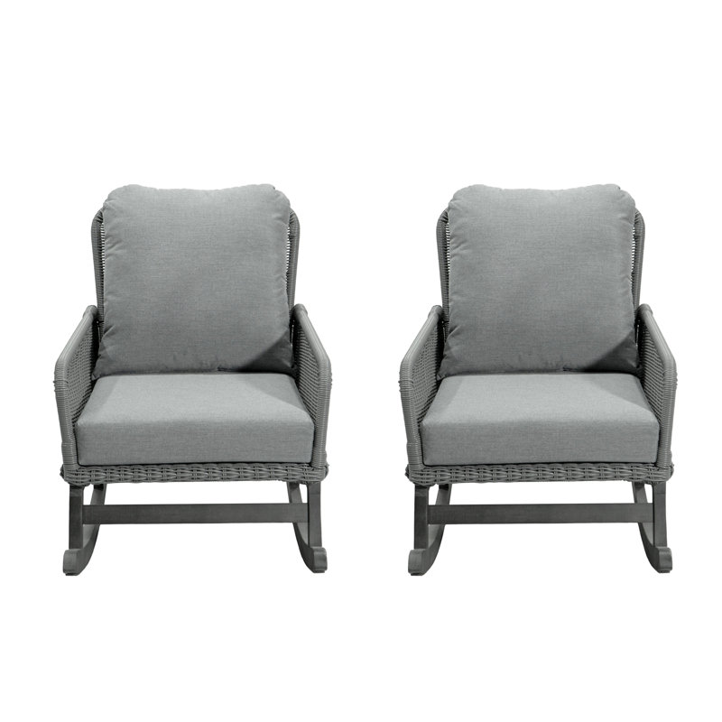 Chaise berçante contemporaine en osier minimaliste, Tissu gris, 2, Gris