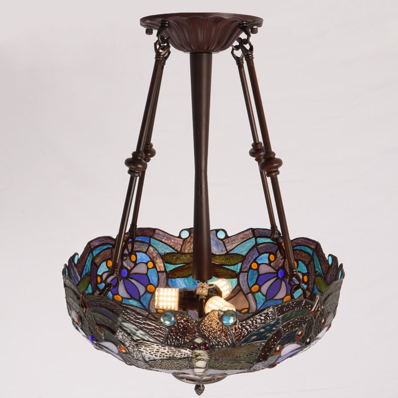 Luminaire suspendu inversé à 3 lumières à libellule baroque à 3 lumières à intensité variable (comprend 3 ampoules chaudes, non à intensité variable)