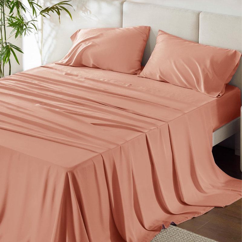 Essential Collection Cooling Rayon Derived from Bamboo Sheet Set, King Sheet Set with 2 Pillowcases, Coral