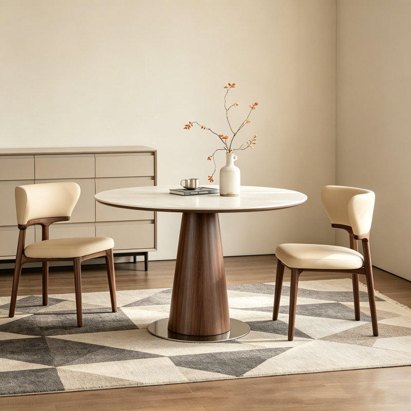 Table de salle à manger ronde en noyer, H 29,5 po x l 39,4 po x P 39,4 po