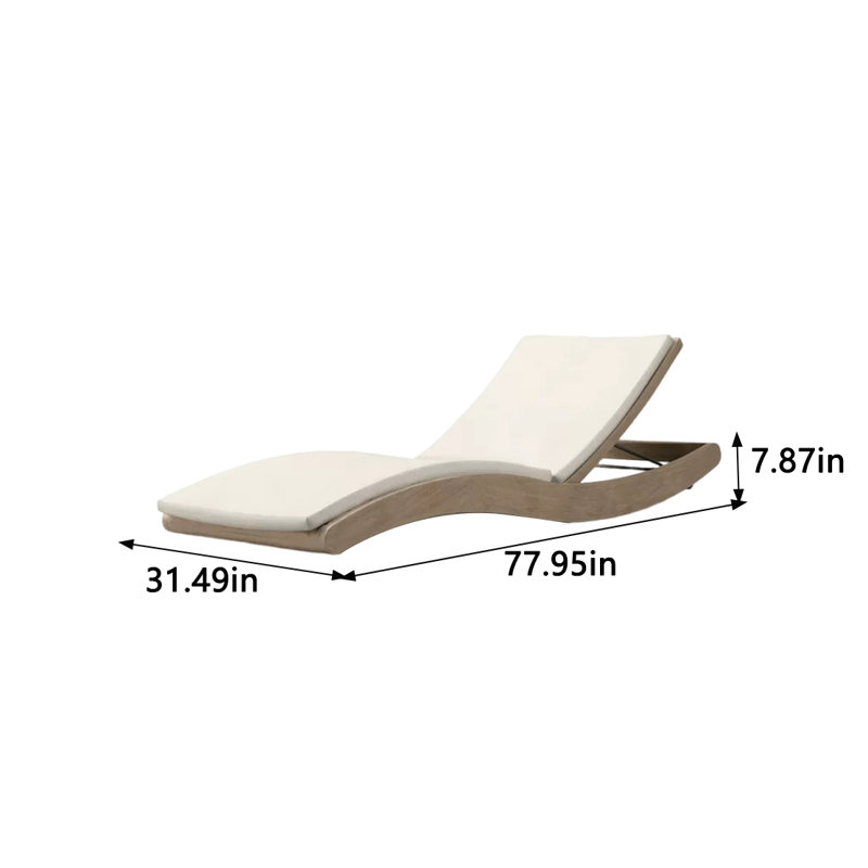 Outdoor Leisure Hotel Beach Pool Deck Chairs Outdoor Teak Wood Chaise Lounge , Cushion Included