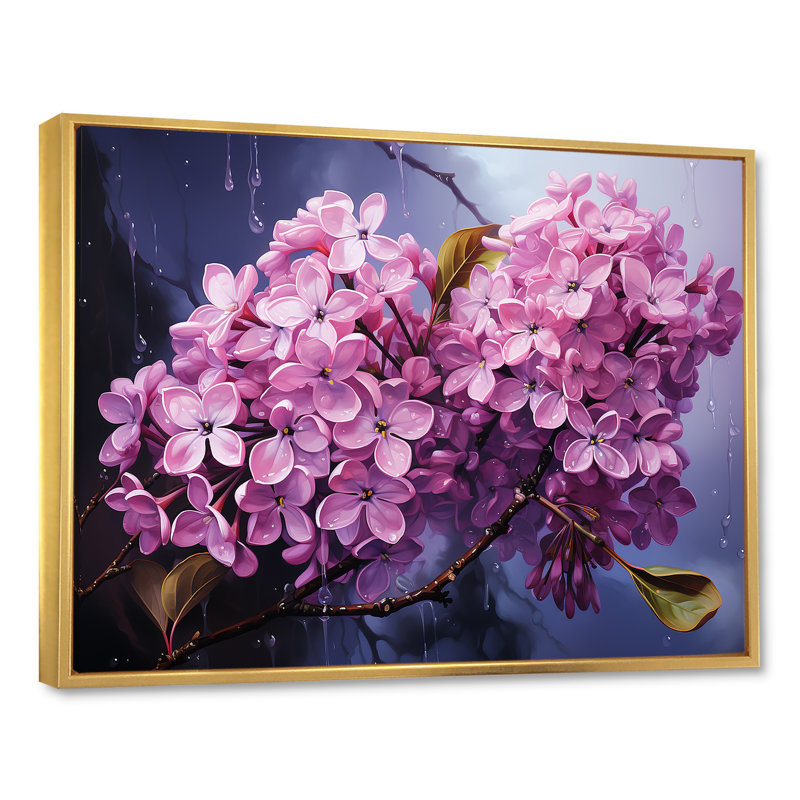 Lilas beauté dévoilé sur toile, Cadre flottant doré, H 16 po x l 32 po x P 1 po